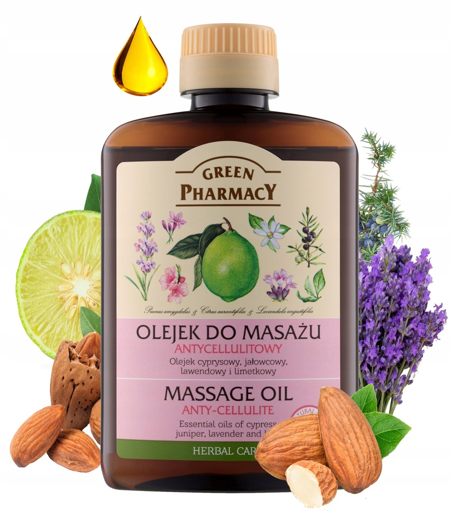 Huile De Massage Anti-Cellulite Cyprès, Genévrier Lavande Citron Vert 200ml